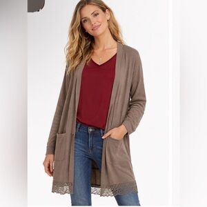 Wrap London Open-Front Crochet-Trim Cardigan long Sweater as 16